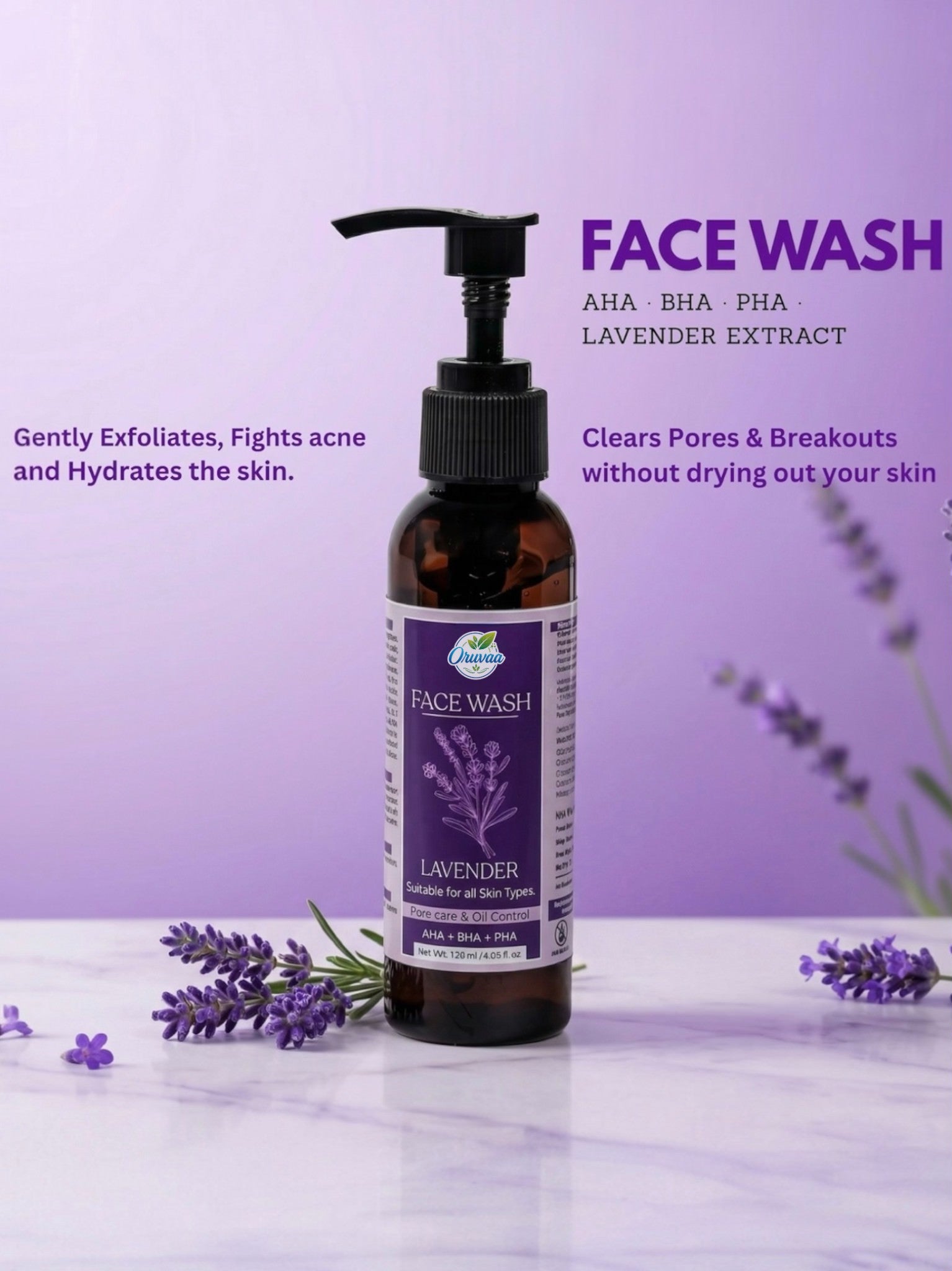 Lavender Face Wash with AHA + BHA + PHA – Deep Cleanse & Acne Control - 120ml Secondary image