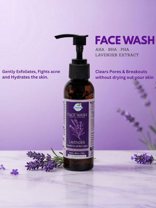 Lavender Face Wash with AHA + BHA + PHA – Deep Cleanse & Acne Control - 120ml