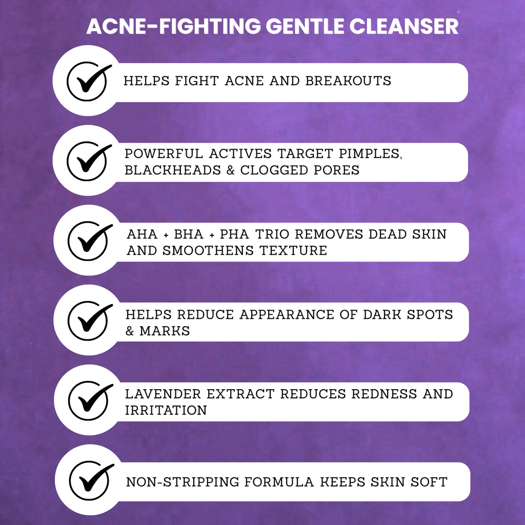 Lavender Face Wash with AHA + BHA + PHA – Deep Cleanse & Acne Control - 120ml
