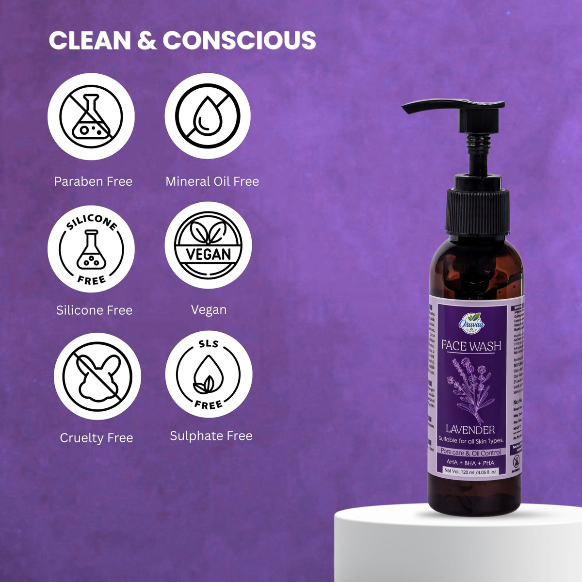 Lavender Face Wash with AHA + BHA + PHA – Deep Cleanse & Acne Control - 120ml