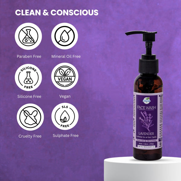 Lavender Face Wash with AHA + BHA + PHA – Deep Cleanse & Acne Control - 120ml